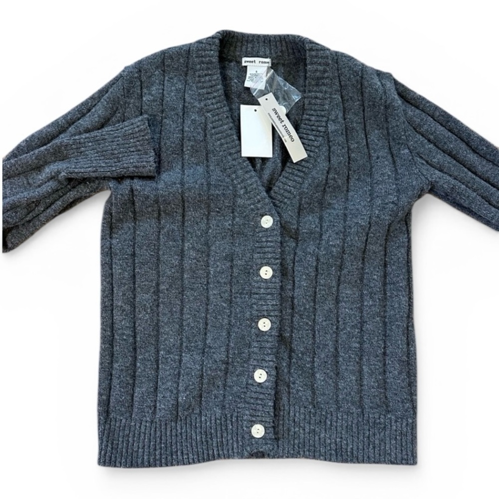 New W Tags-Gray Ribbed Cardigan Sweater Soft Button Up